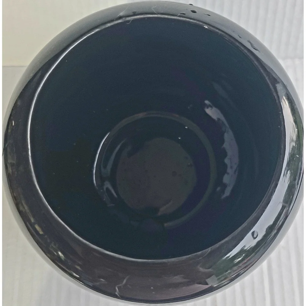 Vintage McCoy Floraline Rare BLACK Glossy Round Globular Ceramic Planter Vase‎
